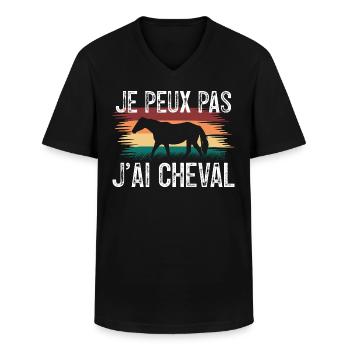 Je peux pas J'ai cheval. Cadeau chevalier. - T-shirt col V Homme - noir - Devant - AI Model Male 178 dark (178cm)