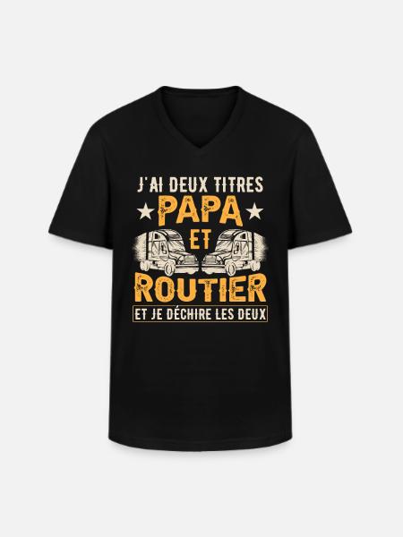 Papa Et Routier - T-shirt col V Homme - noir