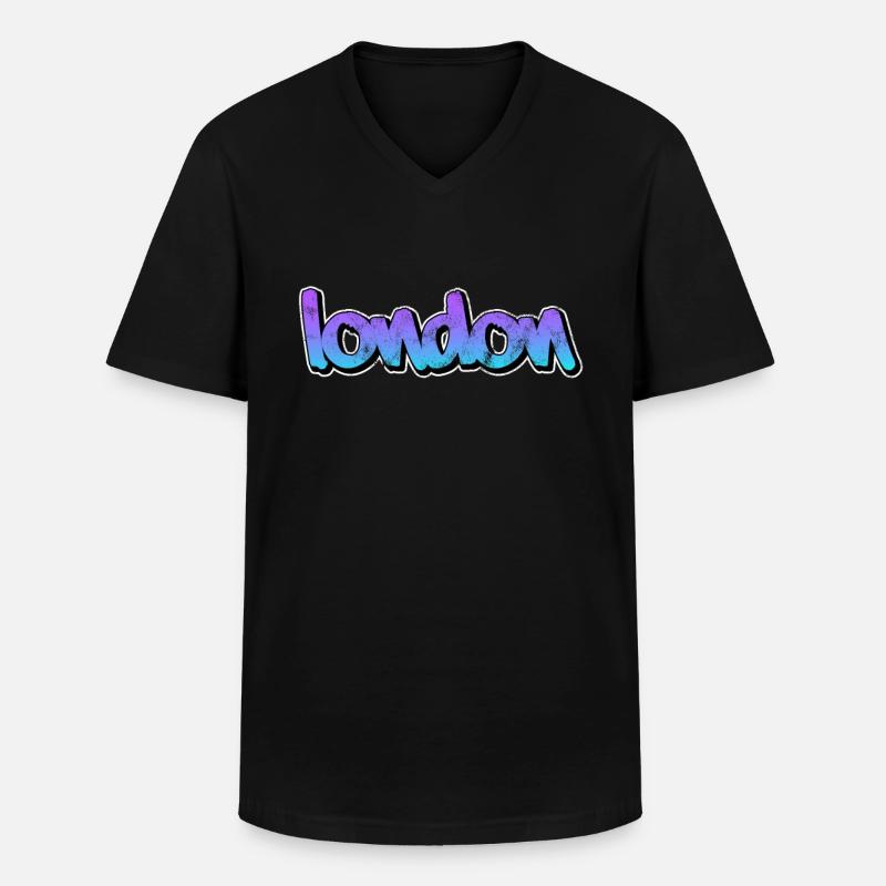 London - Männer-T-Shirt mit V-Ausschnitt - Schwarz