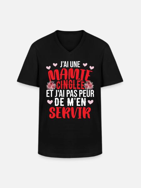 J'Ai Une Mamie Cinglée - T-shirt col V Homme - noir