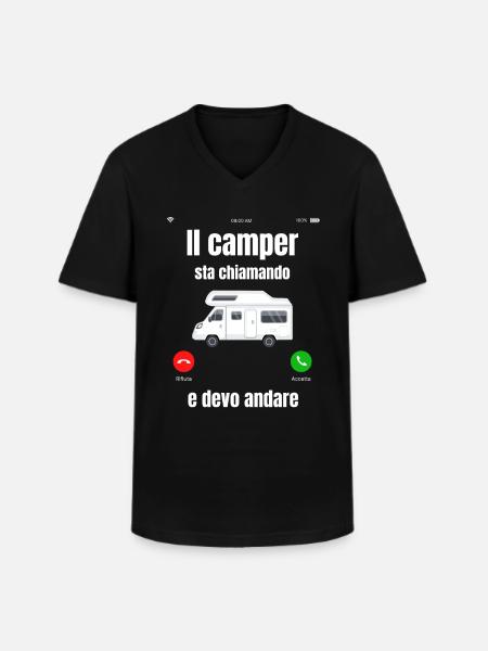 Der Camper ruft - Männer-T-Shirt mit V-Ausschnitt - Schwarz