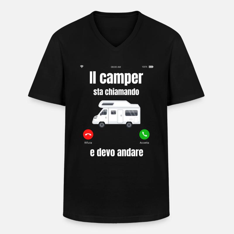 Der Camper ruft - Männer-T-Shirt mit V-Ausschnitt - Schwarz