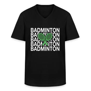 Badminton - Men's V-Neck T-Shirt - black - Front - AI Model Male 178 dark (178cm)