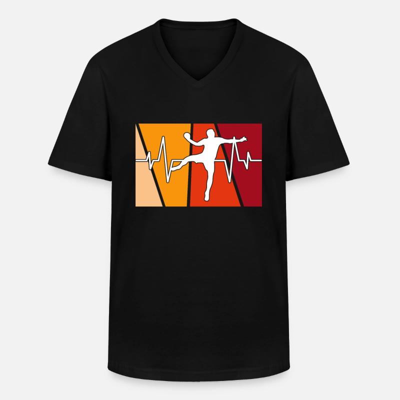 Handball Retro Herzschlag - Männer-T-Shirt mit V-Ausschnitt - Schwarz