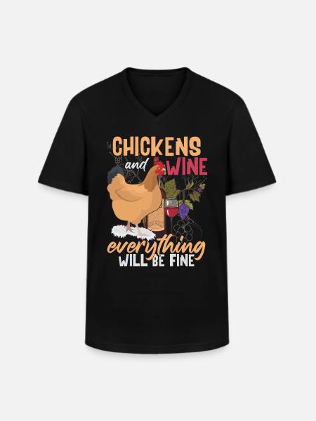 Poulets & Vin - T-shirt col V Homme - noir
