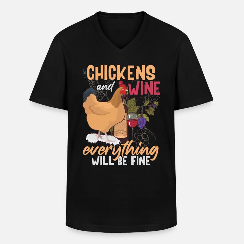 Hühner & Wein - Männer-T-Shirt mit V-Ausschnitt - Schwarz