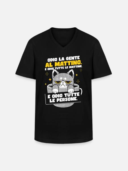 Morning Cat Coffee - Men's V-Neck T-Shirt - black