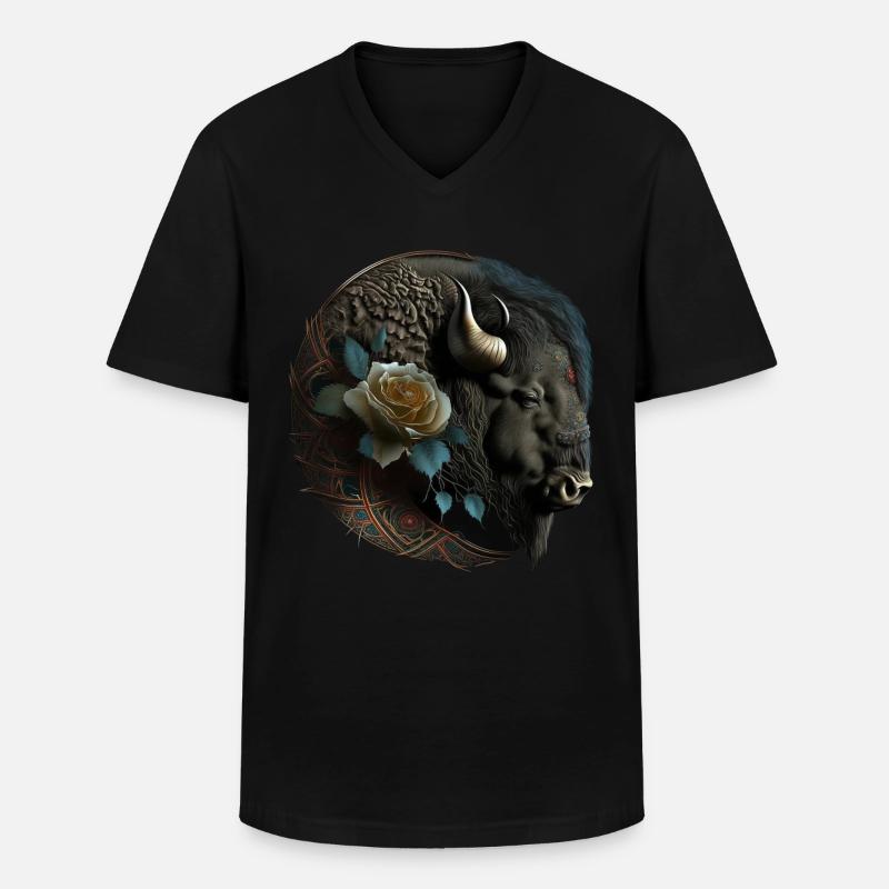 Bison - Men's V-Neck T-Shirt - black