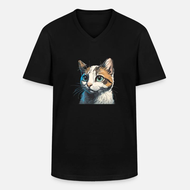 Dessin de chat mignon - T-shirt col V Homme - noir