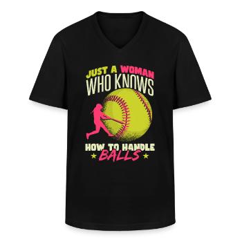 Just A Woman Who Knows How To Handle Balls - Men's V-Neck T-Shirt - black - Front - AI Model Male 178 dark (178cm)