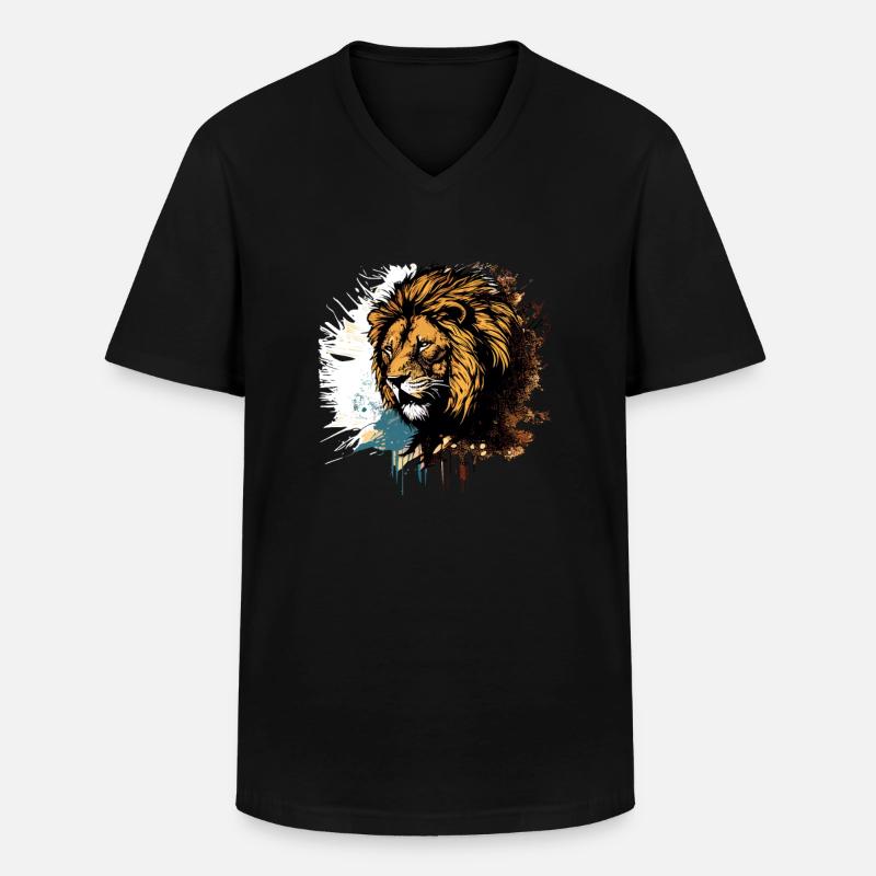 Löwe - Männer-T-Shirt mit V-Ausschnitt - Schwarz