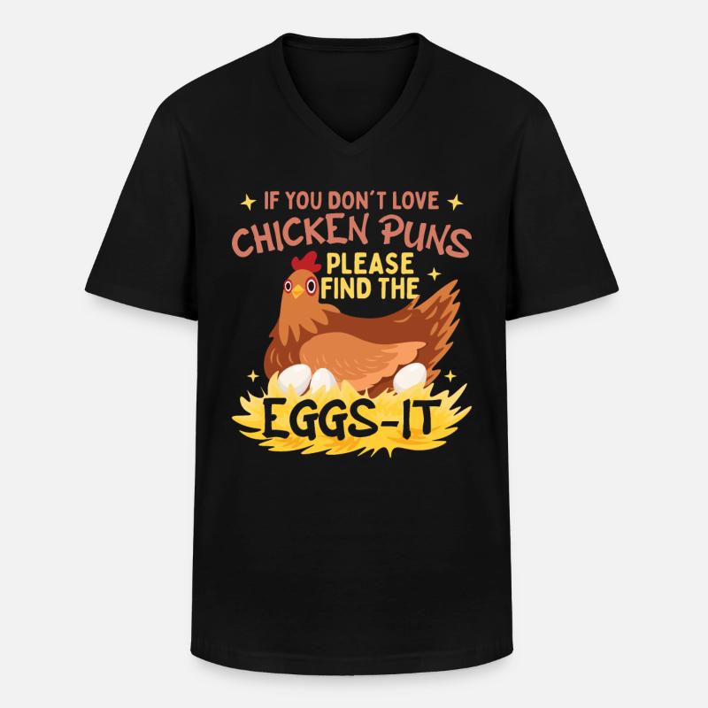 Hühner-Wortspiele - Männer-T-Shirt mit V-Ausschnitt - Schwarz