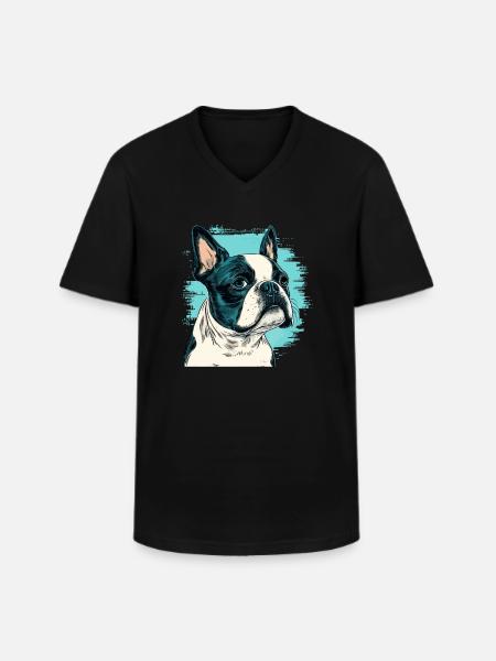 Boston terrier comic cartoon style - Men's V-Neck T-Shirt - black