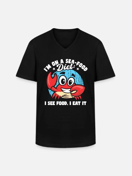 Ik ben op een sea food dieet Grappige vader grappen Cruise - Klassiek mannen T-shirt met V-hals - zwart