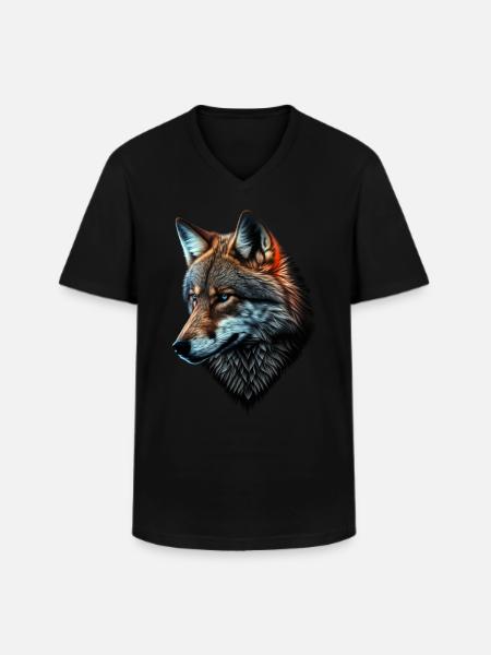 Ulv og ræv blandet, kunsthoved dyr gave - Klassisk herre T-shirt med V-udskæring - sort