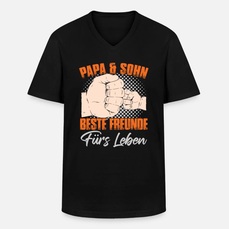 Papa & Sohn - Männer-T-Shirt mit V-Ausschnitt - Schwarz