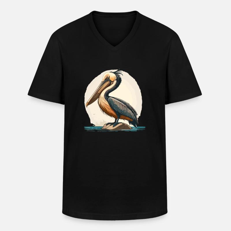 Pelikan - Männer-T-Shirt mit V-Ausschnitt - Schwarz