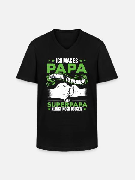 Papa Superpapa Sprüche - Männer-T-Shirt mit V-Ausschnitt - Schwarz