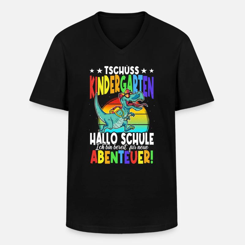 Dinosaurier Schulkind Einschulung Schulstart - Männer-T-Shirt mit V-Ausschnitt - Schwarz