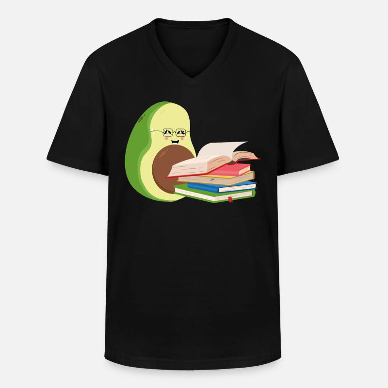 Lustige Avocado liest Bücher - Männer-T-Shirt mit V-Ausschnitt - Schwarz