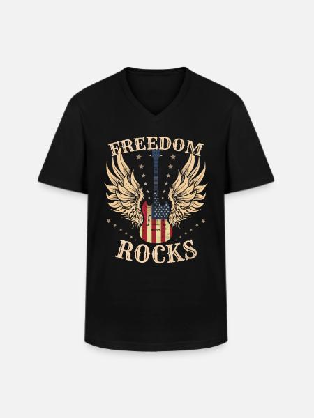 Freedom Rocks American Flag Guitar - Men's V-Neck T-Shirt - black