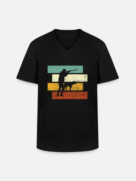 Chasse rétro - T-shirt col V Homme - noir