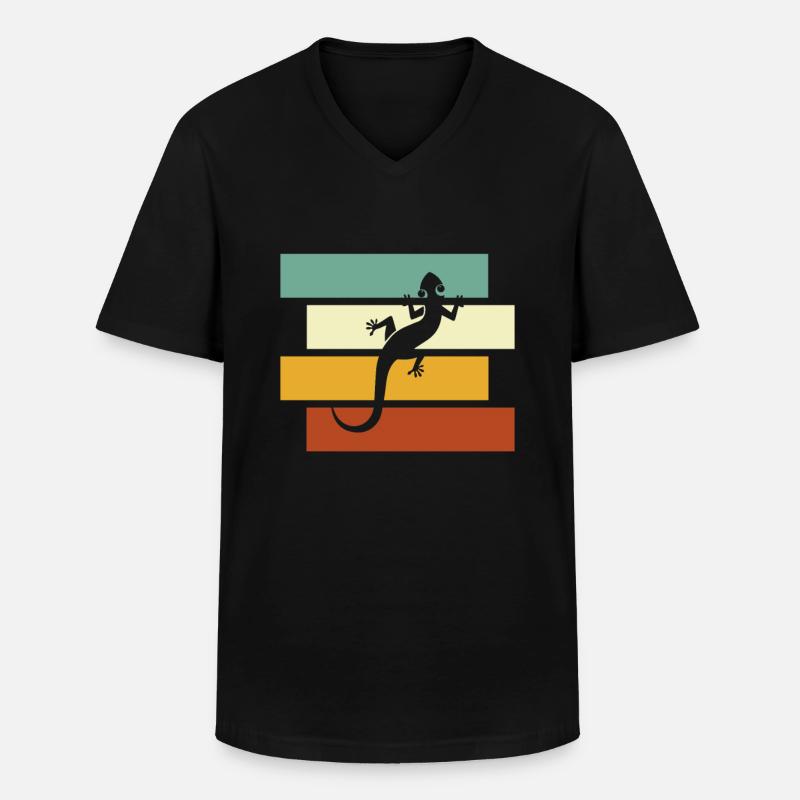 Eidechse Retro - Männer-T-Shirt mit V-Ausschnitt - Schwarz
