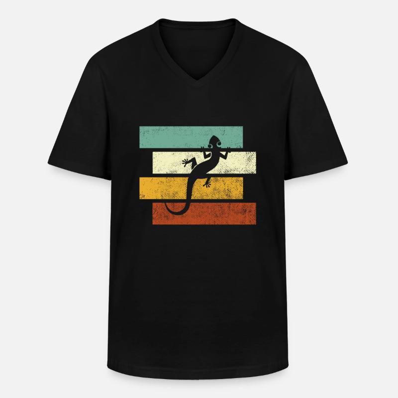 Eidechse Retro - Männer-T-Shirt mit V-Ausschnitt - Schwarz