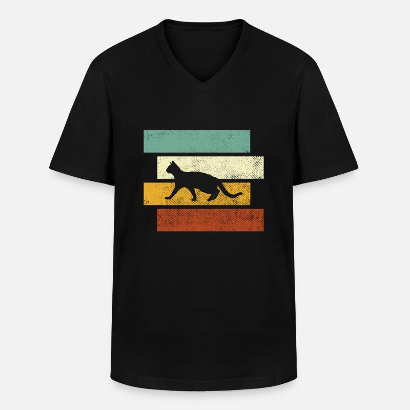 Katze Retro - Männer-T-Shirt mit V-Ausschnitt - Schwarz