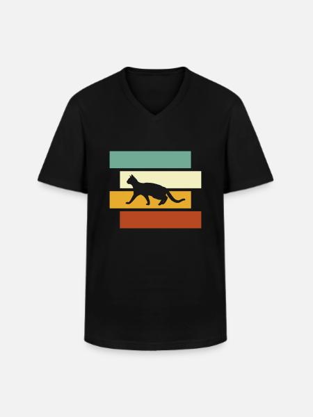 Chat Rétro - T-shirt col V Homme - noir
