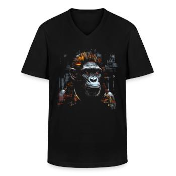 Monkey Art Architecture Chinoise Animal Lover - T-shirt col V Homme - noir - Devant - AI Model Male 178 dark (178cm)