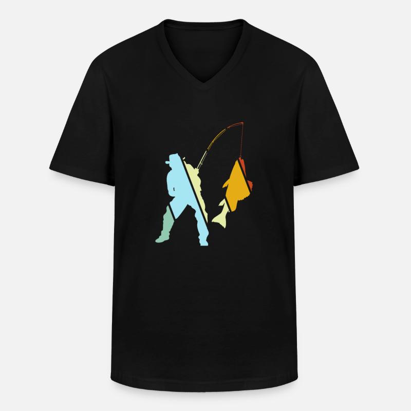 Angeln Retro - Männer-T-Shirt mit V-Ausschnitt - Schwarz