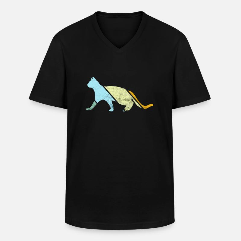Katze Retro - Männer-T-Shirt mit V-Ausschnitt - Schwarz