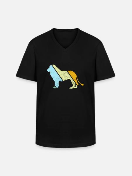Lion rétro - T-shirt col V Homme - noir