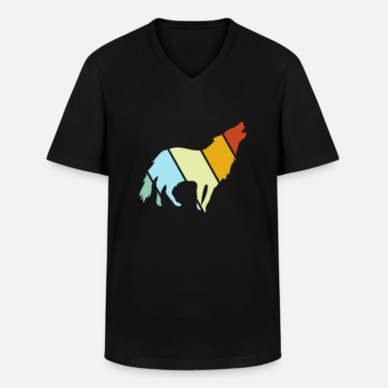 Wolf Retro - Männer-T-Shirt mit V-Ausschnitt - Schwarz
