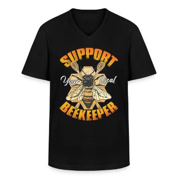 Unterstützen Sie Ihren Imker vor Ort - Männer-T-Shirt mit V-Ausschnitt - Schwarz - Vorne - AI Model Male 178 dark (178cm)