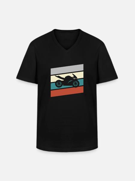 Moto Rétro - T-shirt col V Homme - noir