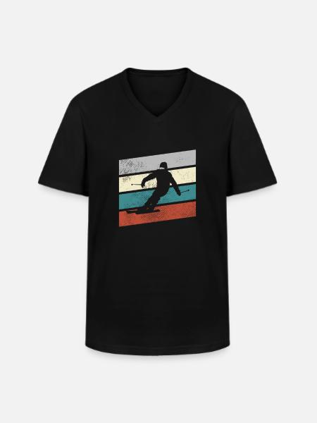 Ski Rétro - T-shirt col V Homme - noir