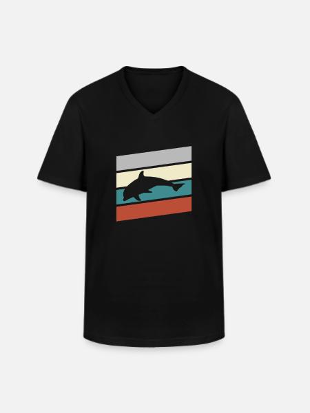 Delfin Retro - Männer-T-Shirt mit V-Ausschnitt - Schwarz
