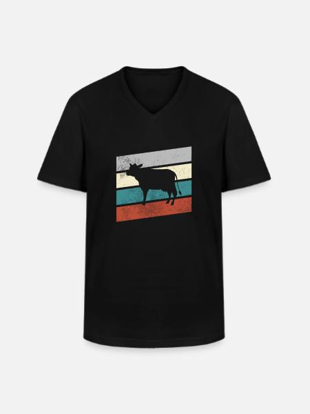 Kuh Retro - Männer-T-Shirt mit V-Ausschnitt - Schwarz