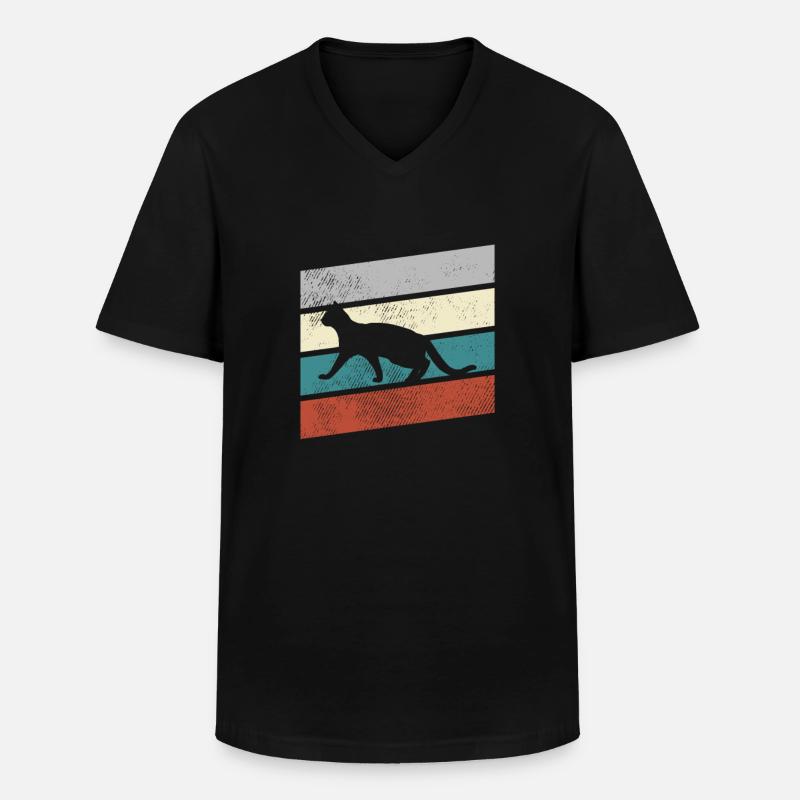 Katze Retro - Männer-T-Shirt mit V-Ausschnitt - Schwarz