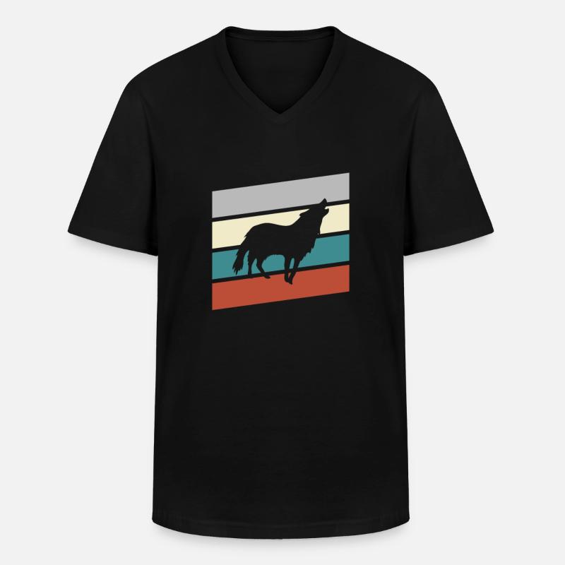 Wolf Retro - Männer-T-Shirt mit V-Ausschnitt - Schwarz