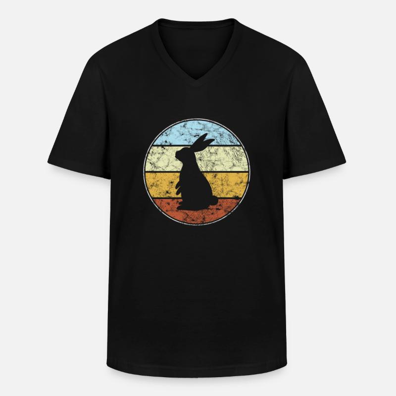Lapin rétro - T-shirt col V Homme - noir