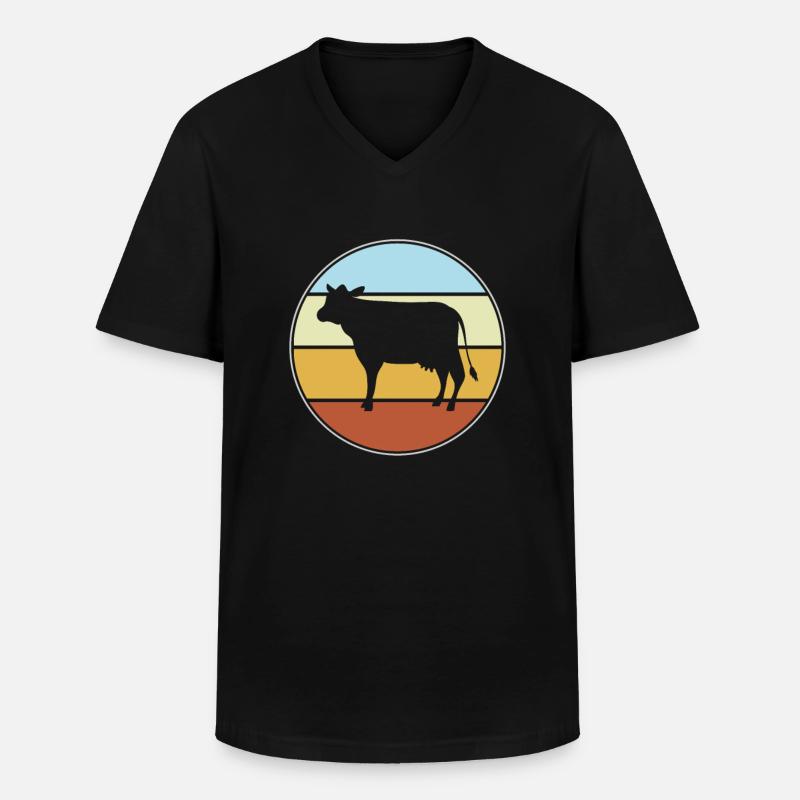 Kuh Retro - Männer-T-Shirt mit V-Ausschnitt - Schwarz