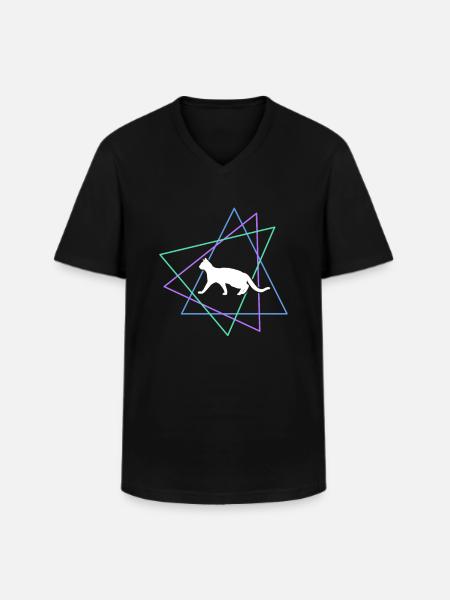 Chat - T-shirt col V Homme - noir