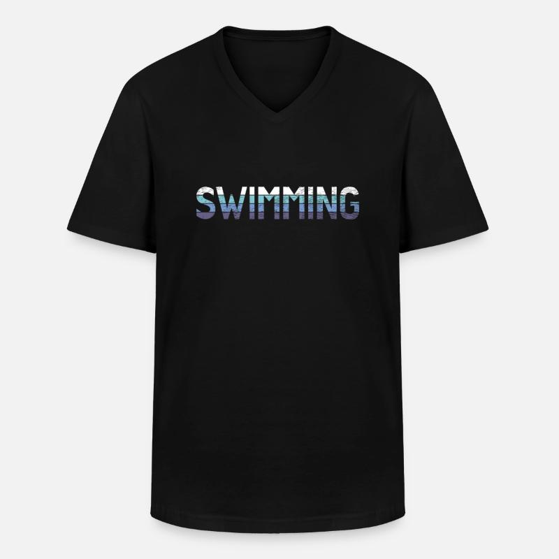 Schwimmen - Männer-T-Shirt mit V-Ausschnitt - Schwarz