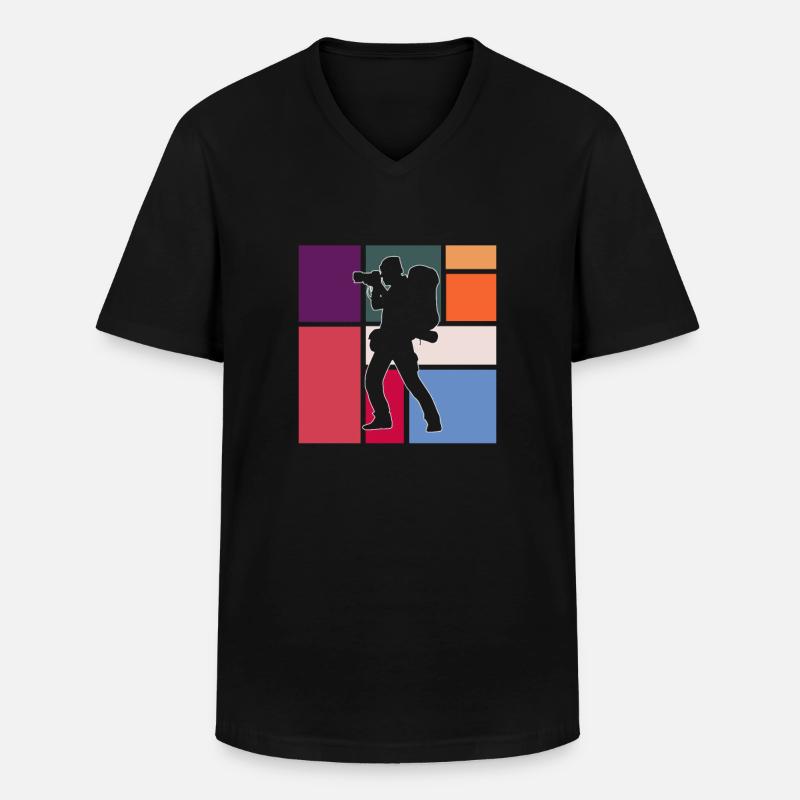 Fotografie - Männer-T-Shirt mit V-Ausschnitt - Schwarz
