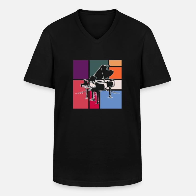 Klavier - Männer-T-Shirt mit V-Ausschnitt - Schwarz