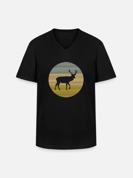 Cerf - T-shirt col V Homme - noir