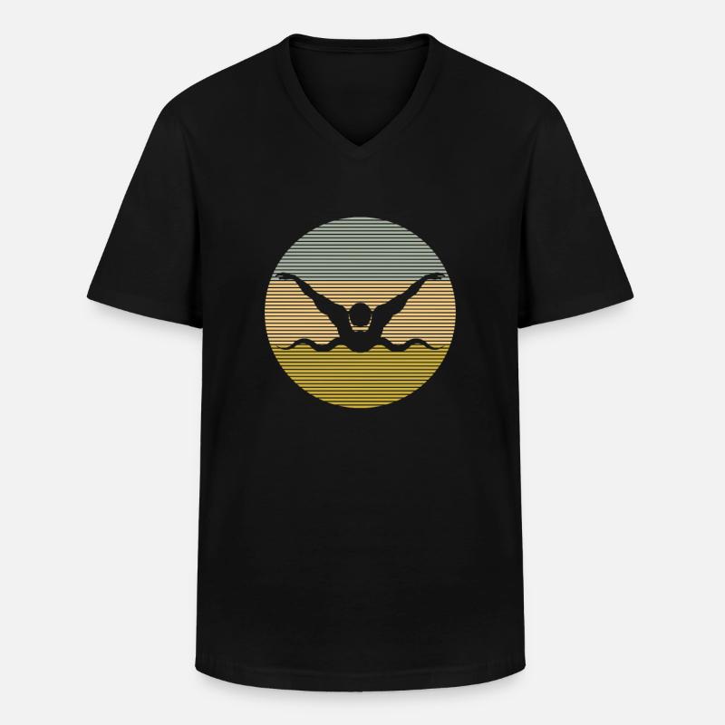 Schwimmen - Männer-T-Shirt mit V-Ausschnitt - Schwarz